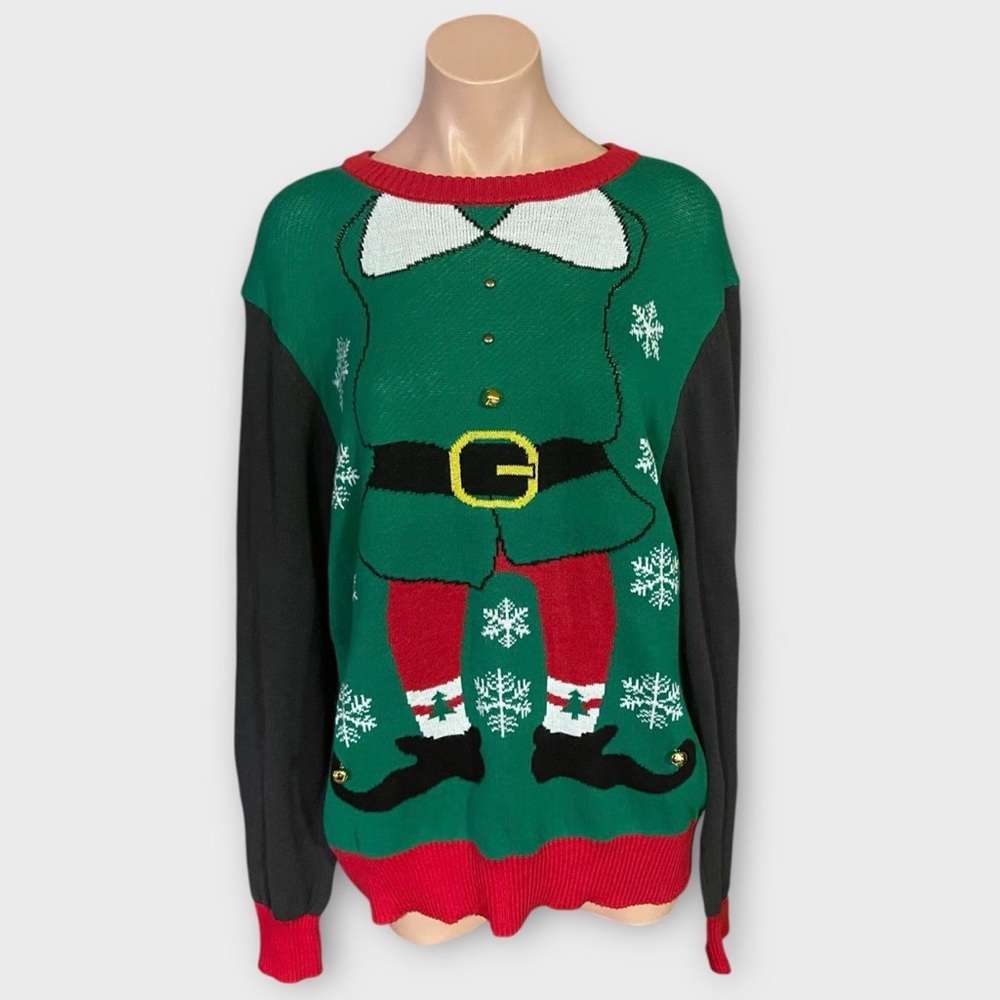 Hybrid Holiday Sweater Men’s Large Red/Green Elf Ugly Christmas Sweater